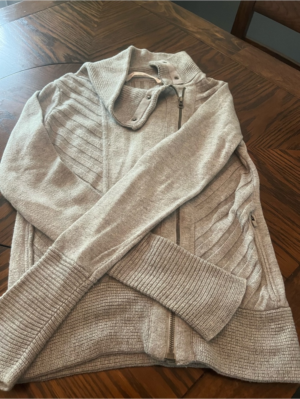 Athleta Women’s XS Gray Solid Knit Full Zip High Neck Cardigan Sweater # 605